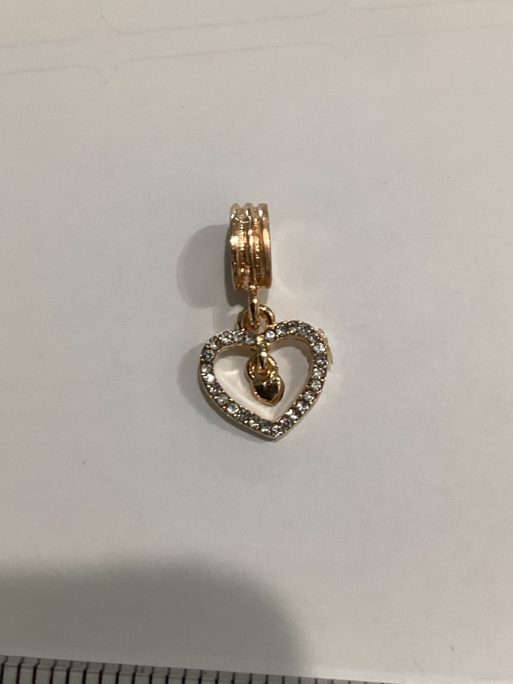 Gold Heart Charm Pendant with Cubic Zirconia Accents